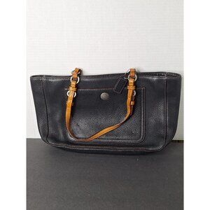 Vtg COACH Chelsea Pebbled Black Leather Handbag Tote C06S-8E97 Mauve Pink Lining